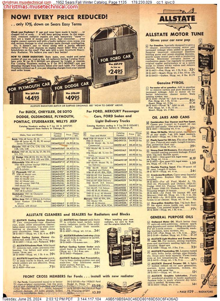 1952 Sears Fall Winter Catalog, Page 1135