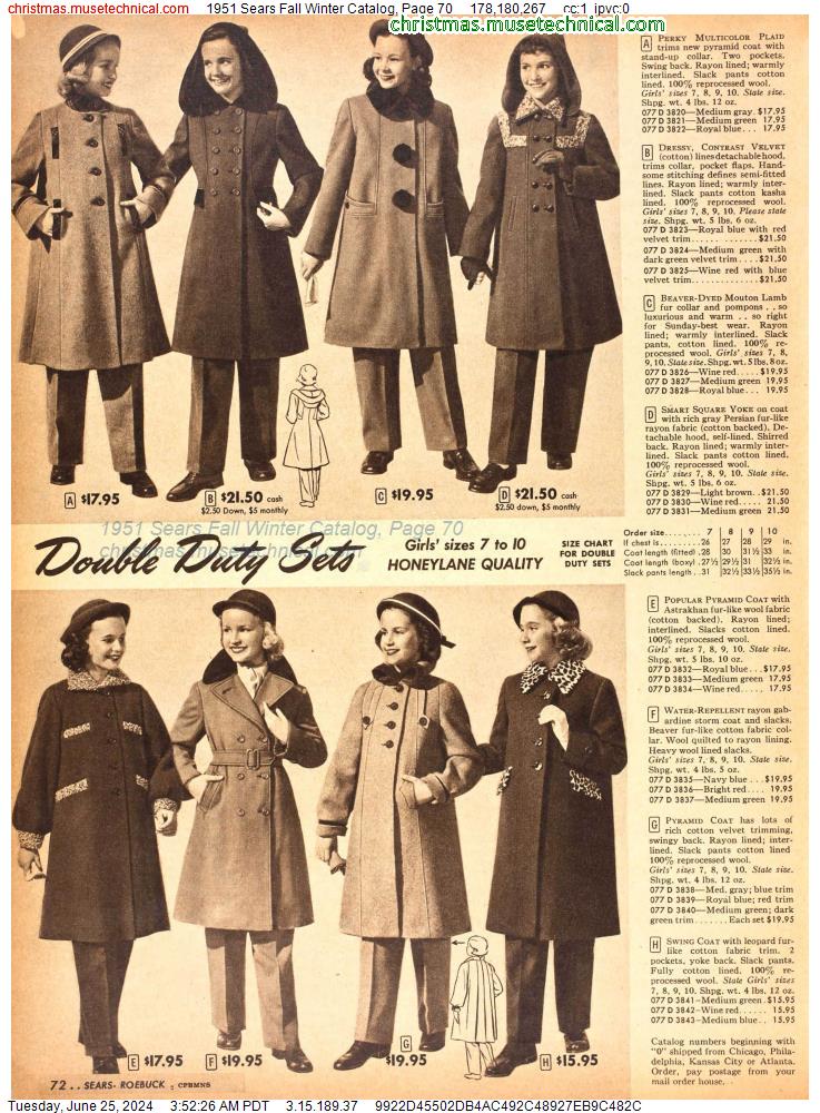 1951 Sears Fall Winter Catalog, Page 70
