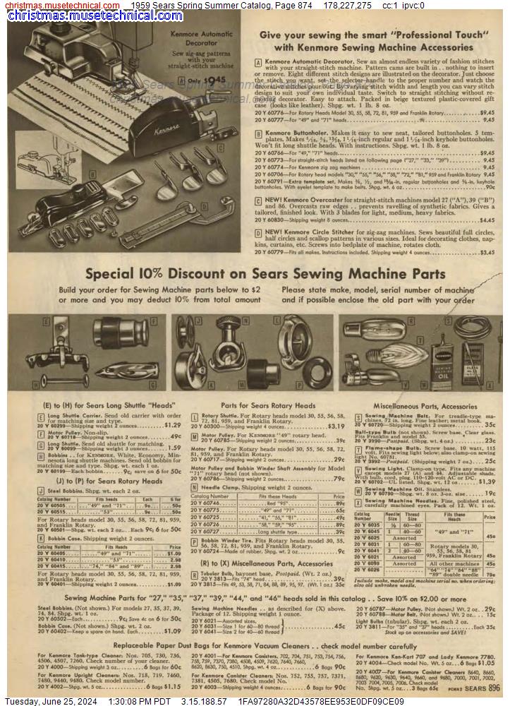 1959 Sears Spring Summer Catalog, Page 874