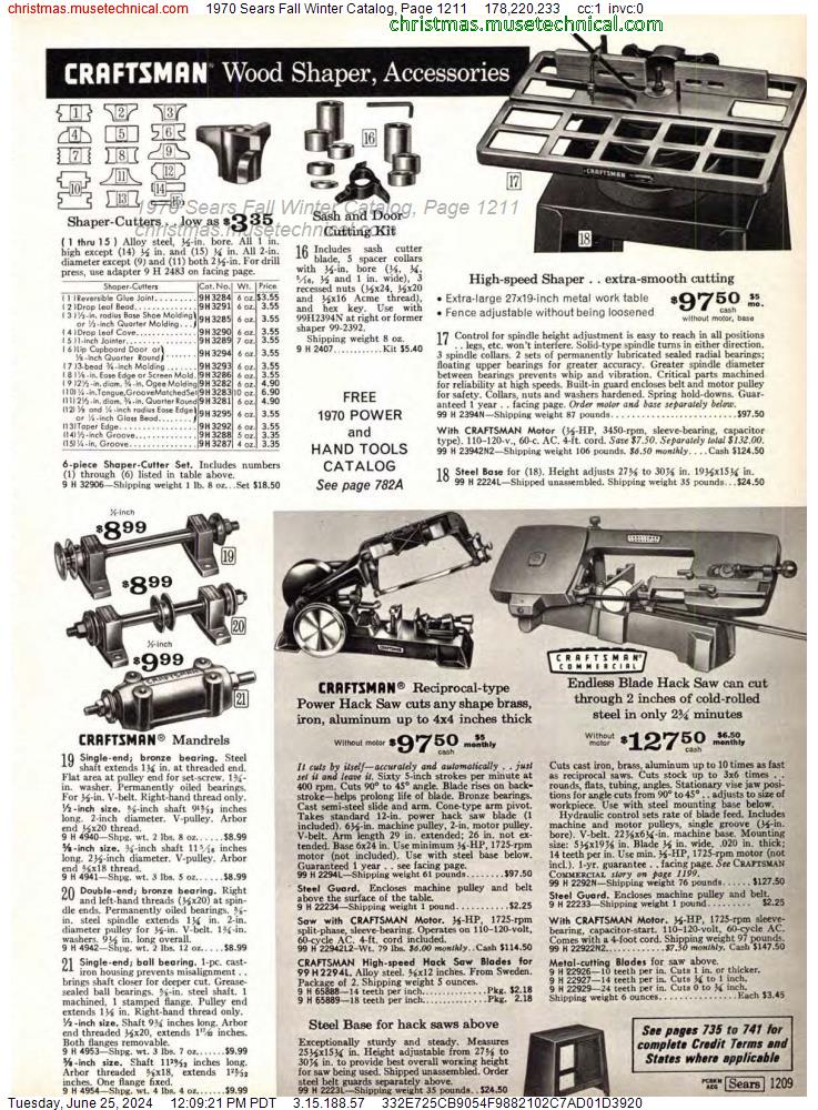 1970 Sears Fall Winter Catalog, Page 1211