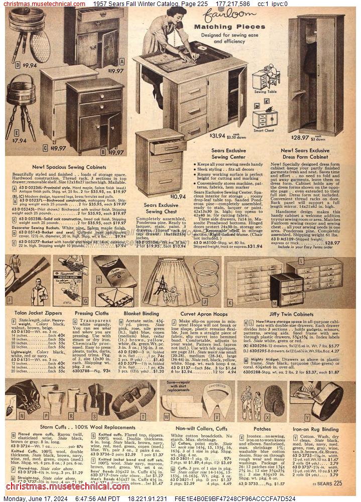 1957 Sears Fall Winter Catalog, Page 225