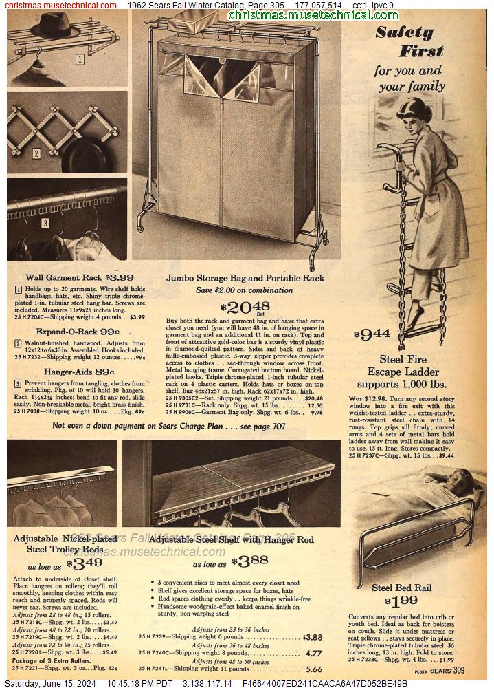 1962 Sears Fall Winter Catalog, Page 305