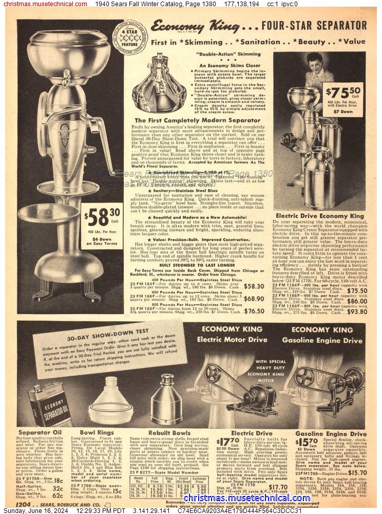 1940 Sears Fall Winter Catalog, Page 1380