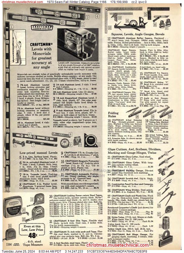 1970 Sears Fall Winter Catalog, Page 1166
