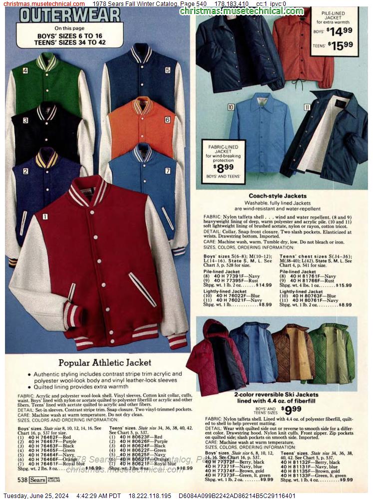 1978 Sears Fall Winter Catalog, Page 540