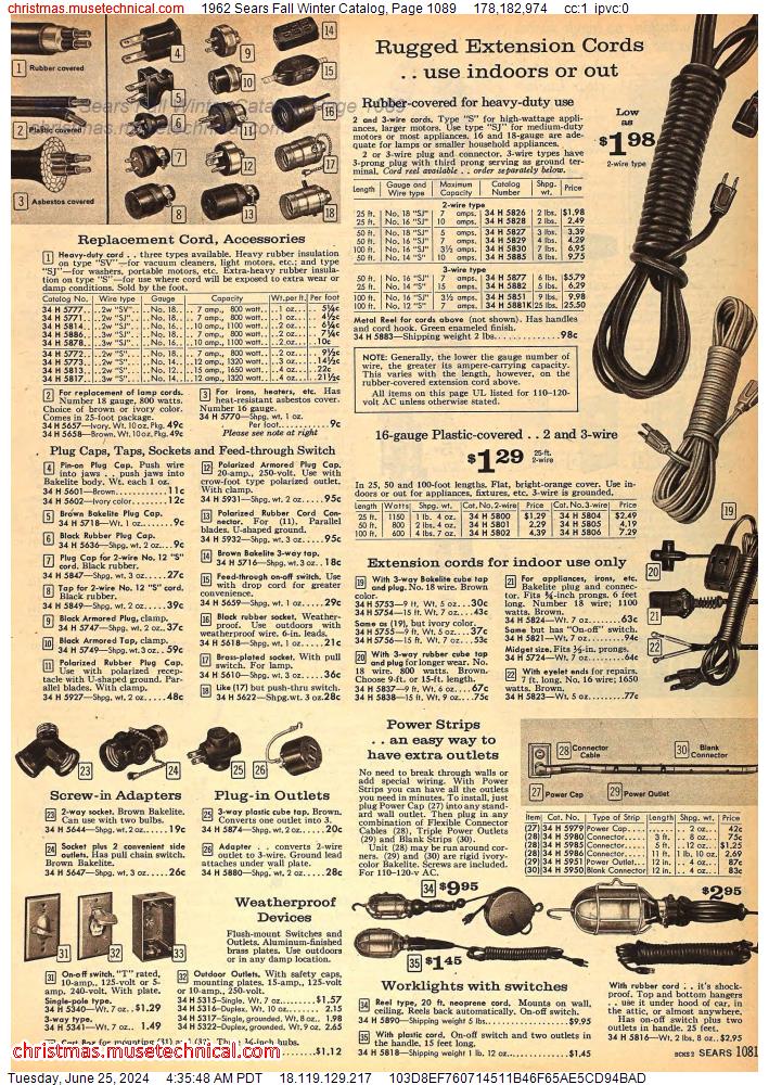 1962 Sears Fall Winter Catalog, Page 1089