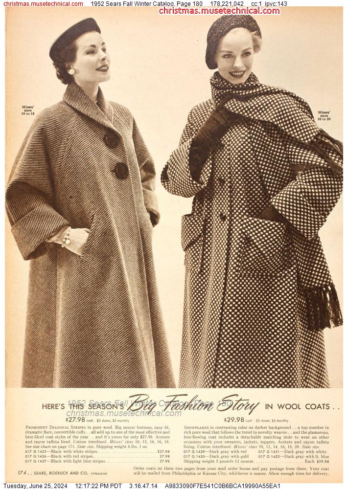 1952 Sears Fall Winter Catalog, Page 180