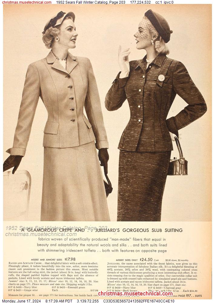 1952 Sears Fall Winter Catalog, Page 203