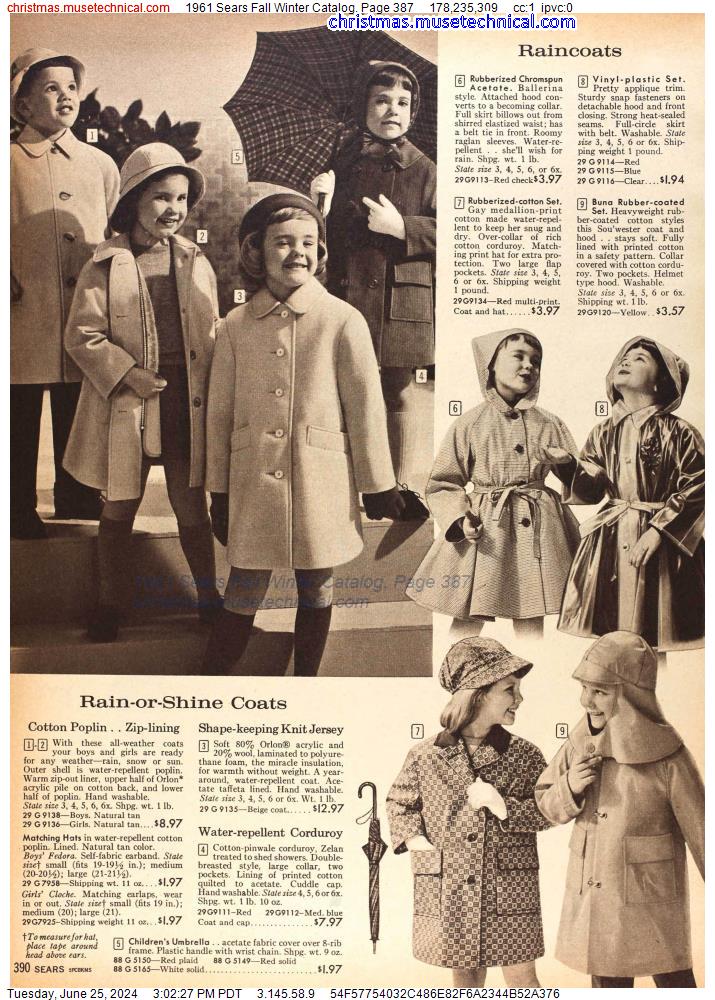1961 Sears Fall Winter Catalog, Page 387