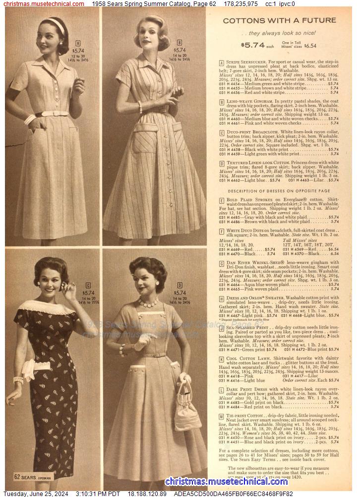 1958 Sears Spring Summer Catalog, Page 62