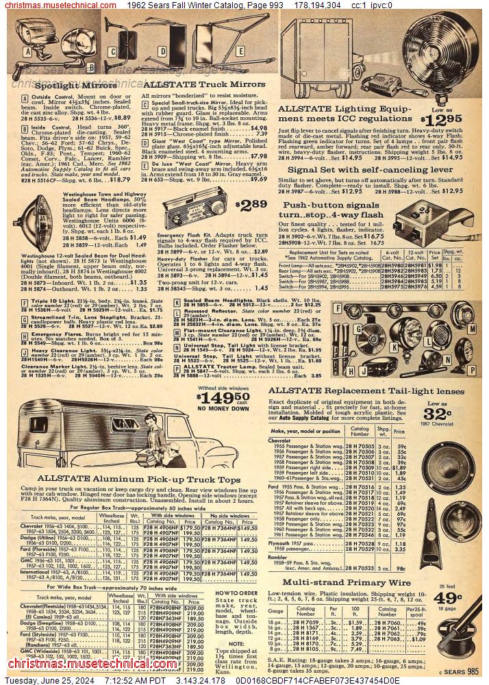 1962 Sears Fall Winter Catalog, Page 993