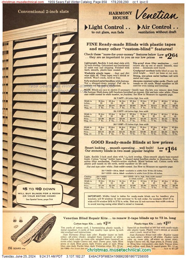 1959 Sears Fall Winter Catalog, Page 858
