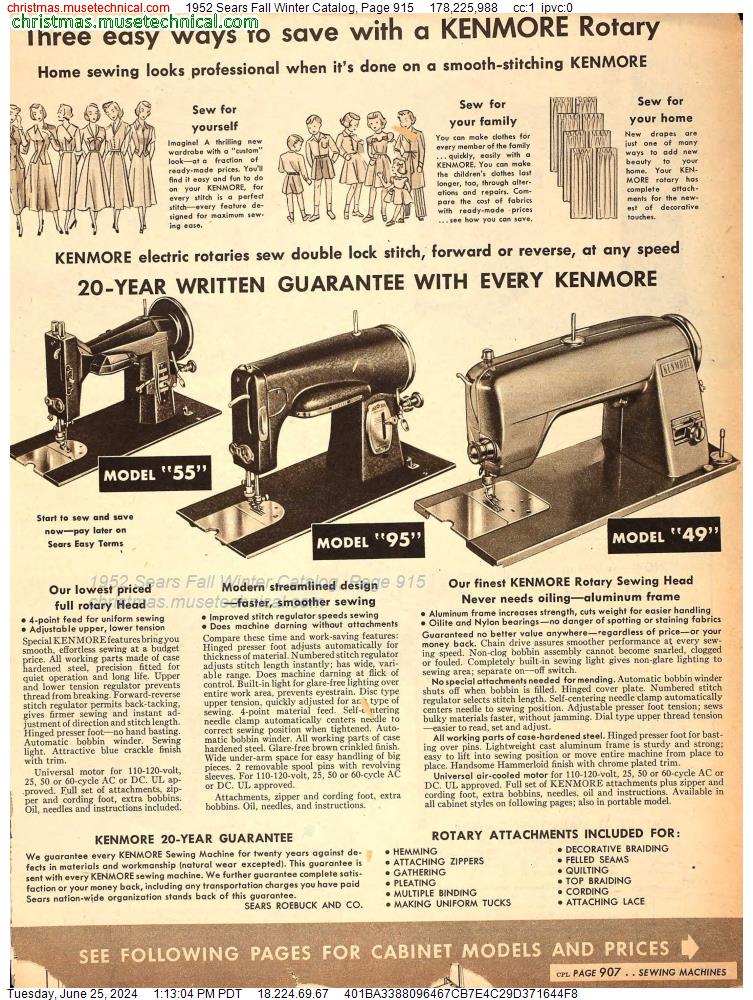 1952 Sears Fall Winter Catalog, Page 915