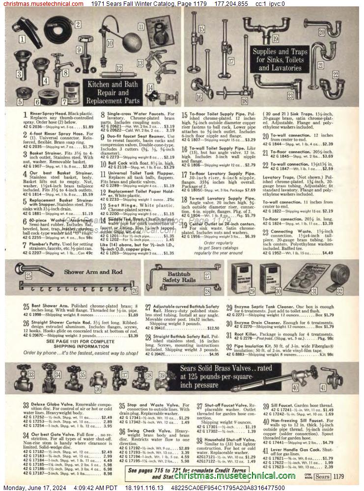 1971 Sears Fall Winter Catalog, Page 1179