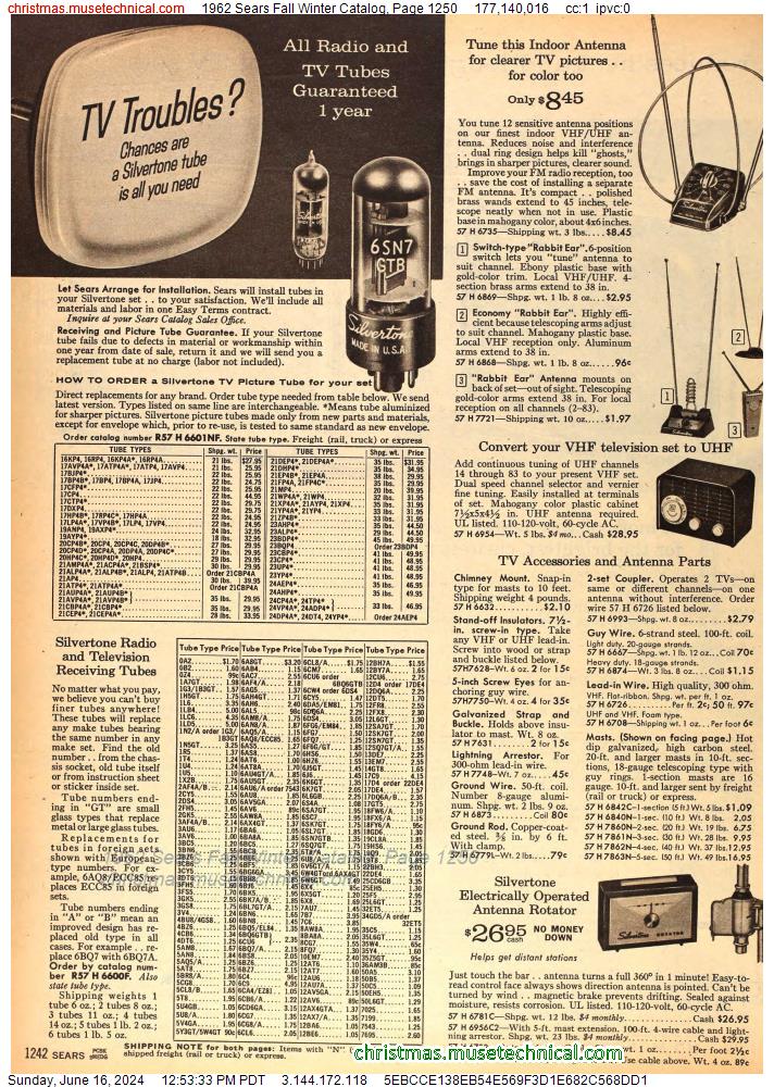 1962 Sears Fall Winter Catalog, Page 1250