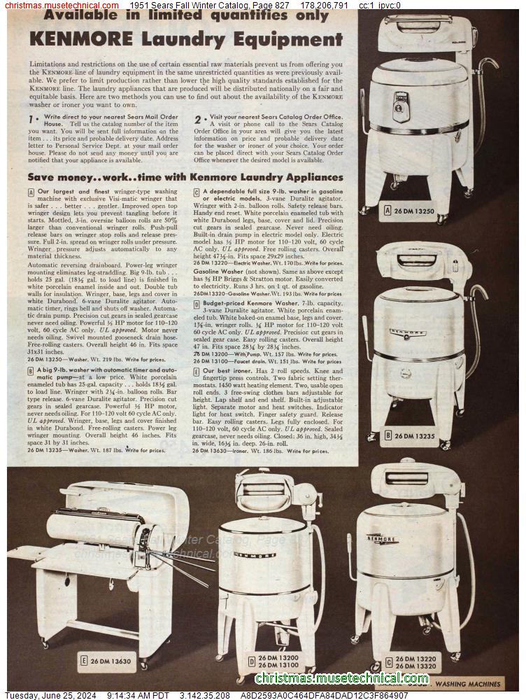 1951 Sears Fall Winter Catalog, Page 827
