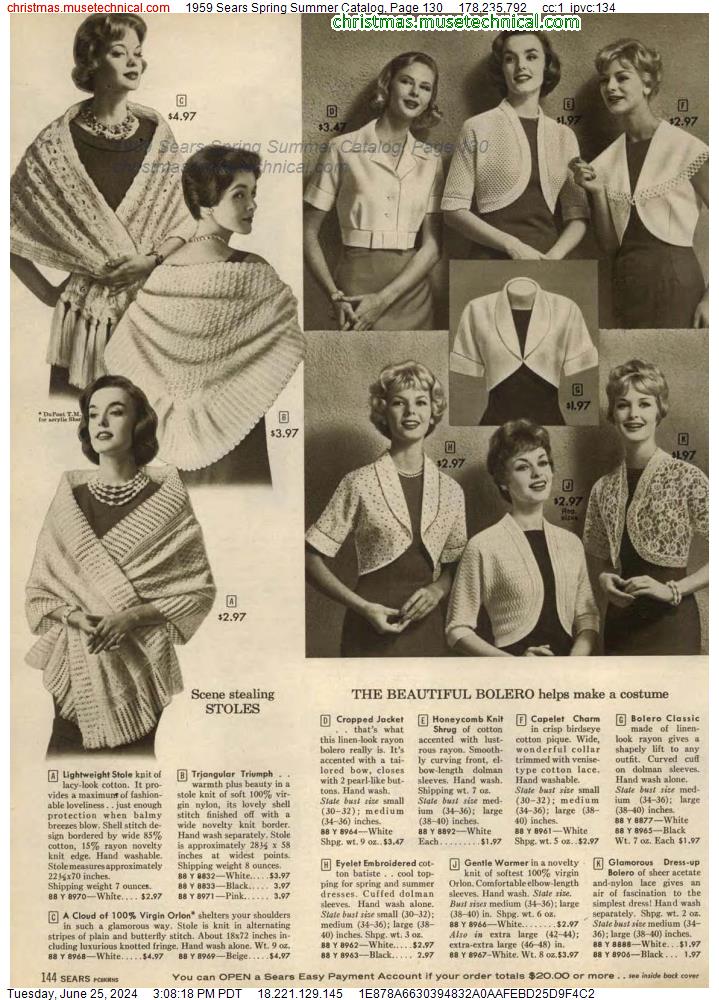 1959 Sears Spring Summer Catalog, Page 130