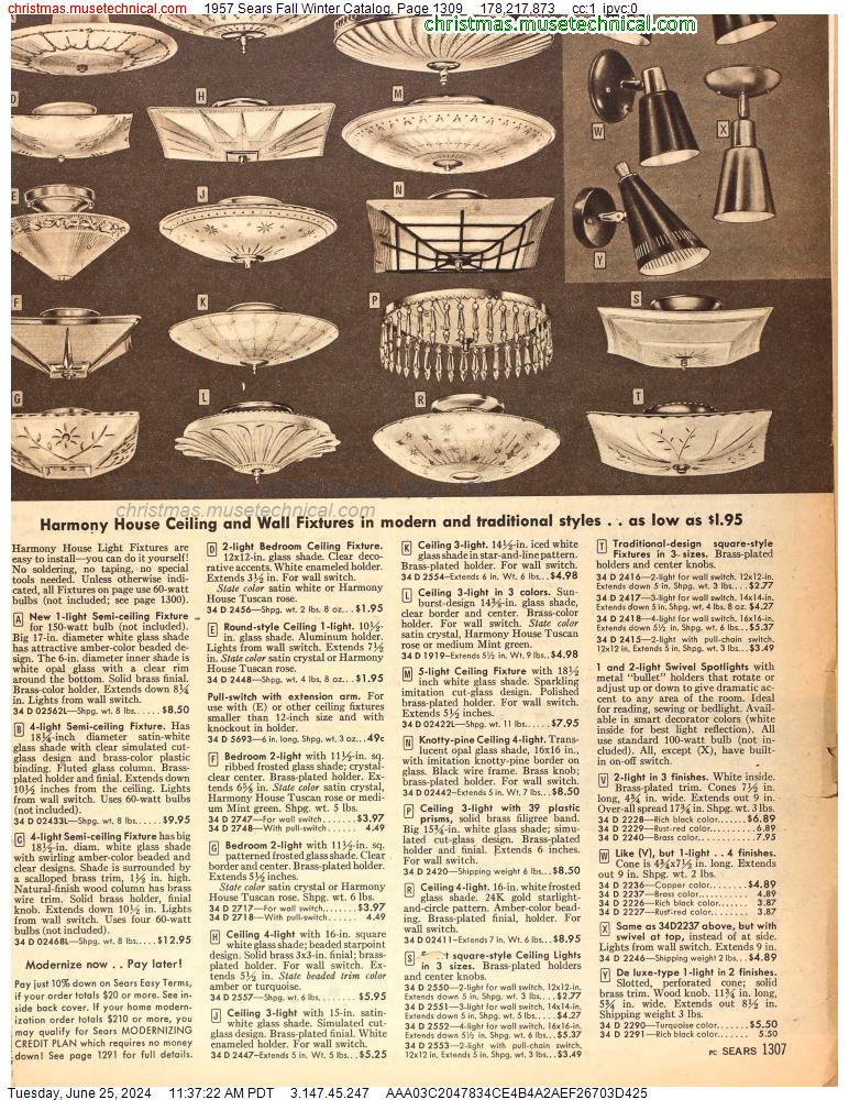1957 Sears Fall Winter Catalog, Page 1309