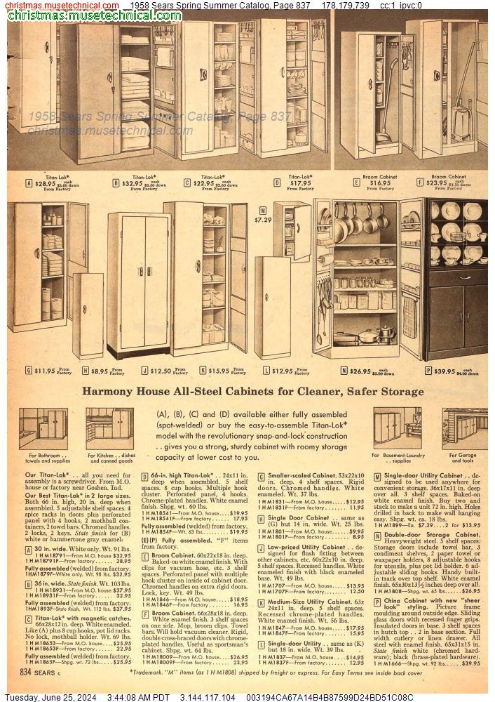 1958 Sears Spring Summer Catalog, Page 837