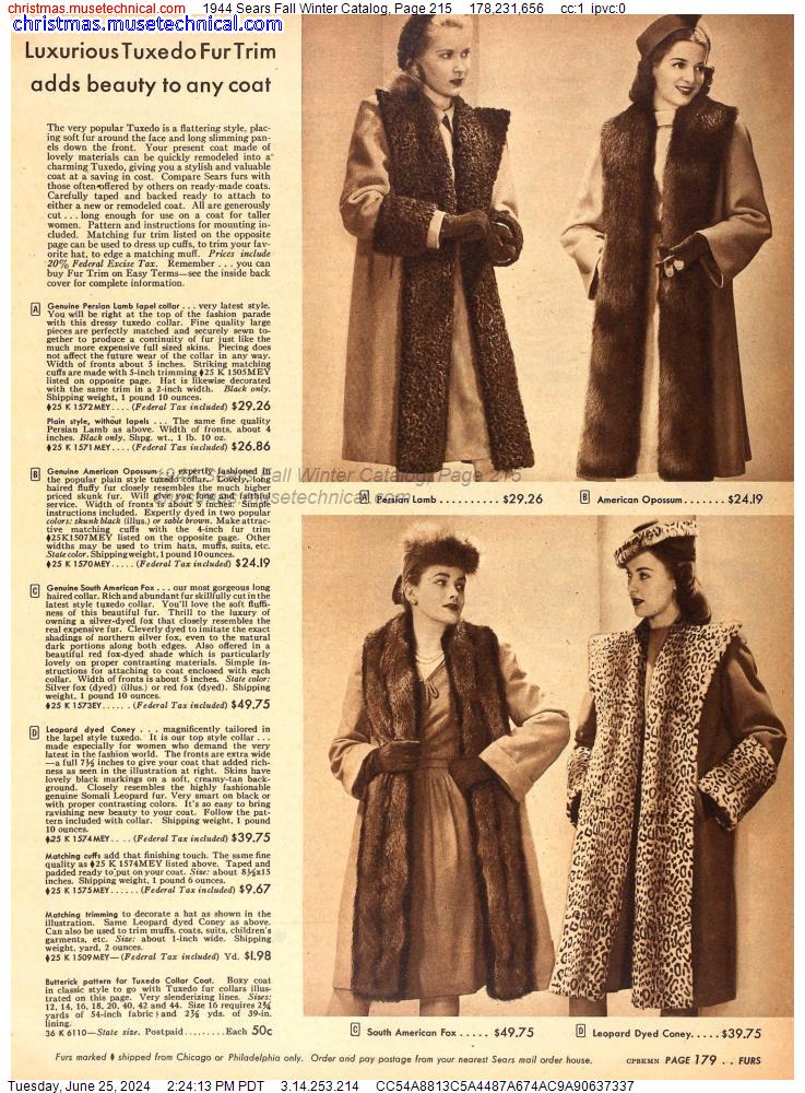 1944 Sears Fall Winter Catalog, Page 215