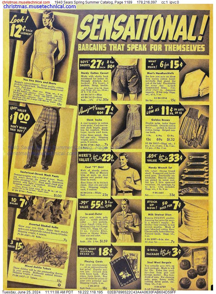 1940 Sears Spring Summer Catalog, Page 1189