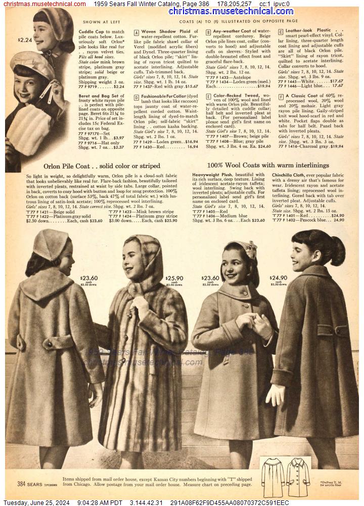 1959 Sears Fall Winter Catalog, Page 386