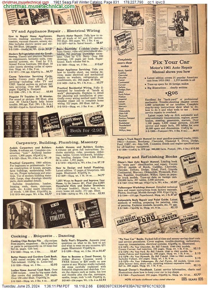 1961 Sears Fall Winter Catalog, Page 831