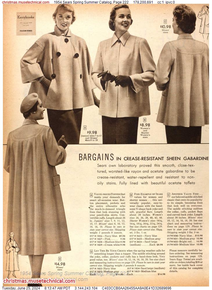 1954 Sears Spring Summer Catalog, Page 222