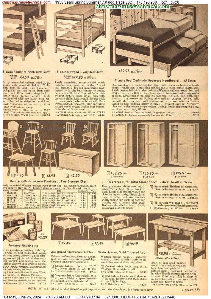1958 Sears Spring Summer Catalog, Page 862
