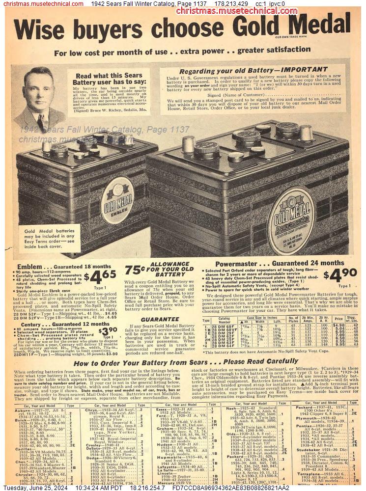 1942 Sears Fall Winter Catalog, Page 1137