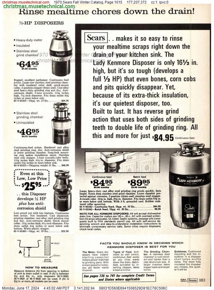 1970 Sears Fall Winter Catalog, Page 1015