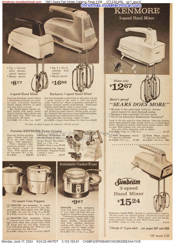 1961 Sears Fall Winter Catalog, Page 1156