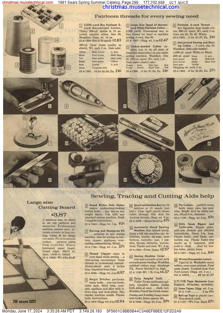1961 Sears Spring Summer Catalog, Page 298