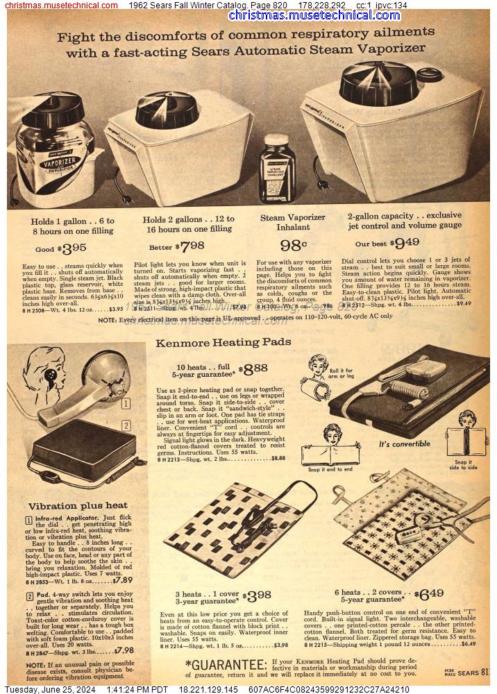 1962 Sears Fall Winter Catalog, Page 820