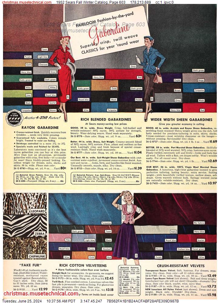 1952 Sears Fall Winter Catalog, Page 603