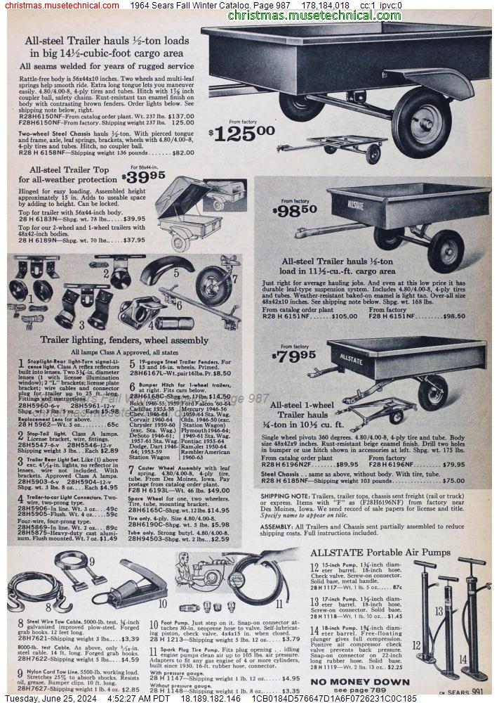 1964 Sears Fall Winter Catalog, Page 987