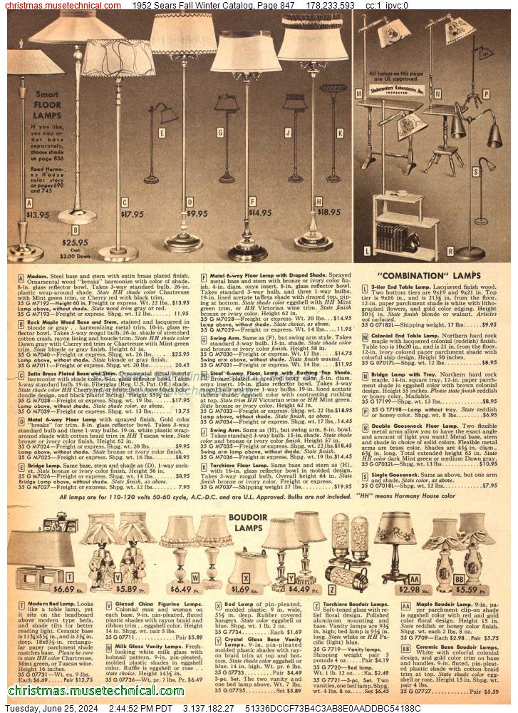 1952 Sears Fall Winter Catalog, Page 847