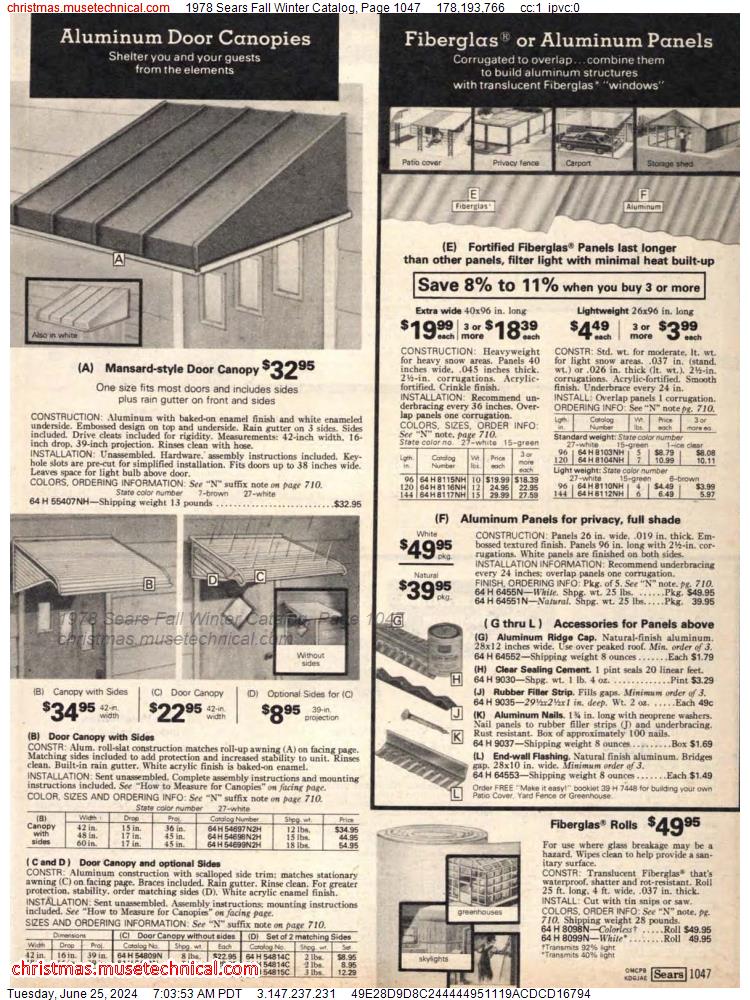 1978 Sears Fall Winter Catalog, Page 1047