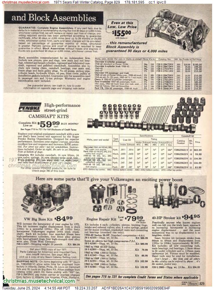 1971 Sears Fall Winter Catalog, Page 829