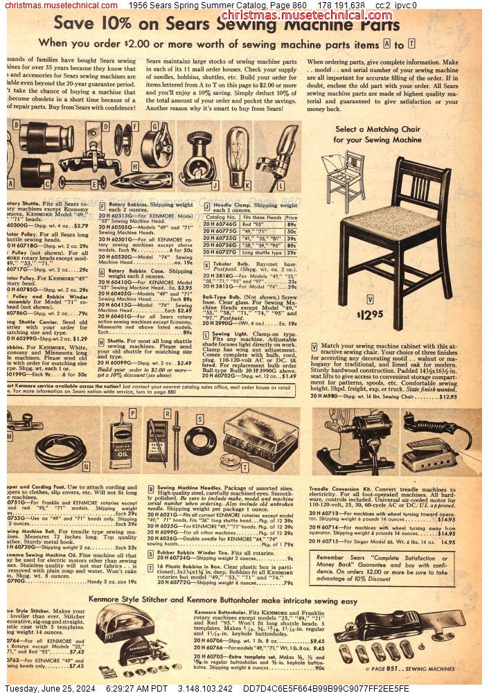 1956 Sears Spring Summer Catalog, Page 860