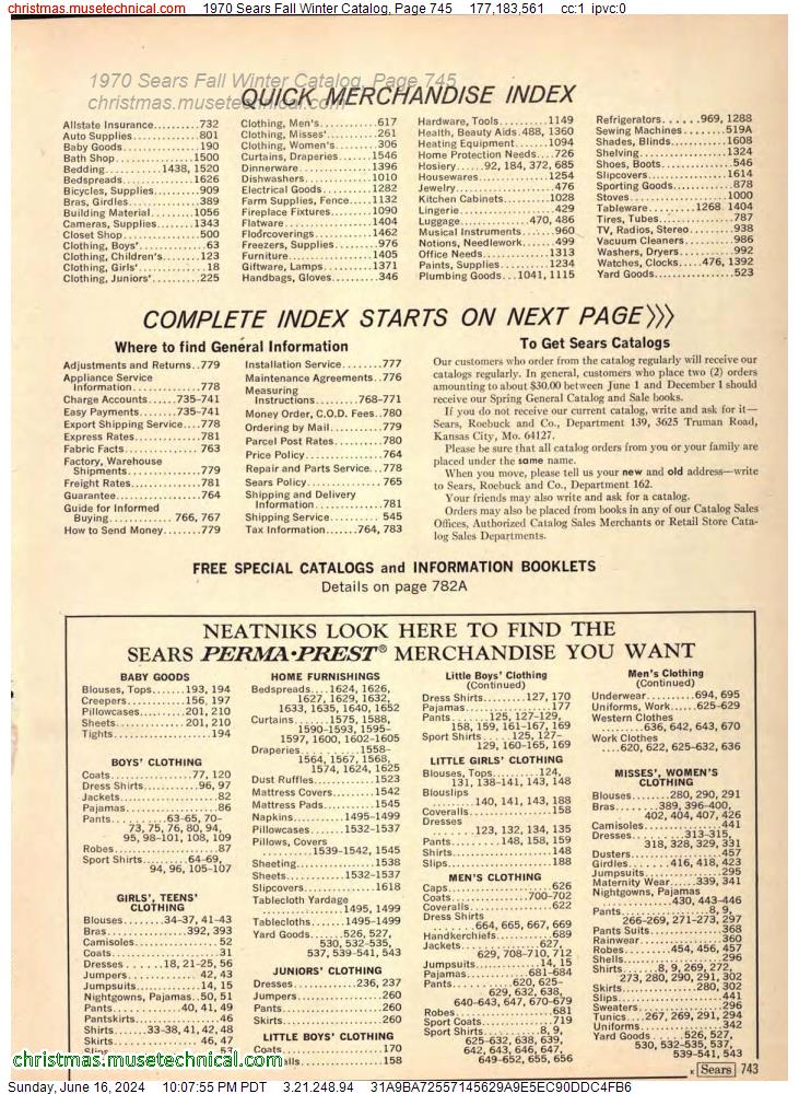 1970 Sears Fall Winter Catalog, Page 745