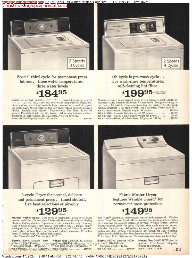 1971 Sears Fall Winter Catalog, Page 1219