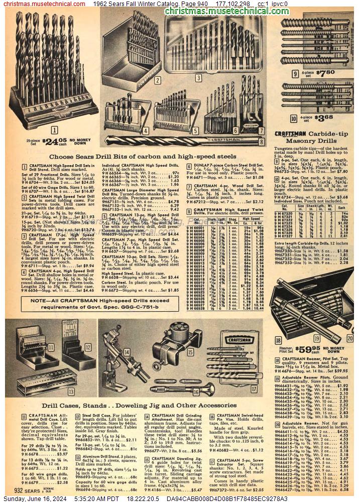 1962 Sears Fall Winter Catalog, Page 940