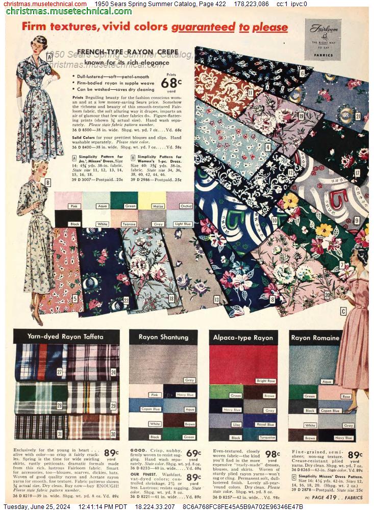 1950 Sears Spring Summer Catalog, Page 422