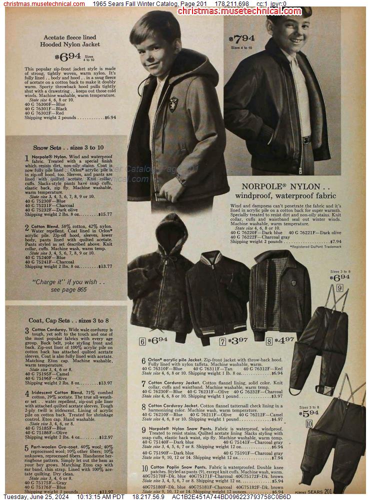 1965 Sears Fall Winter Catalog, Page 201