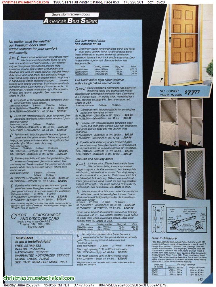 1986 Sears Fall Winter Catalog, Page 853