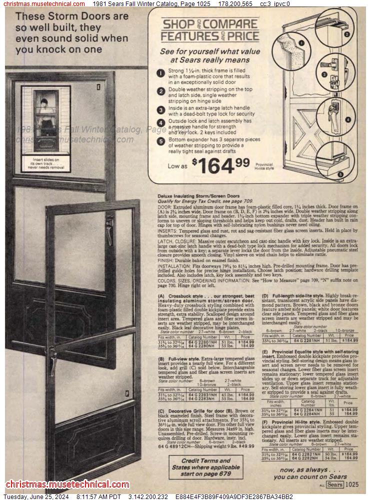 1981 Sears Fall Winter Catalog, Page 1025