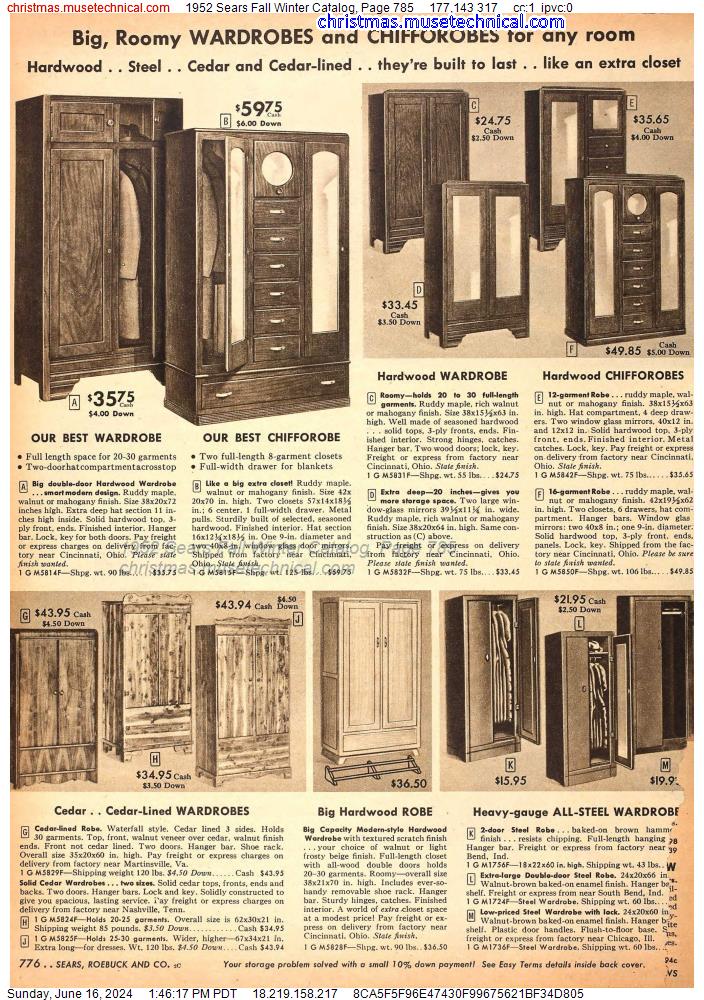 1952 Sears Fall Winter Catalog, Page 785