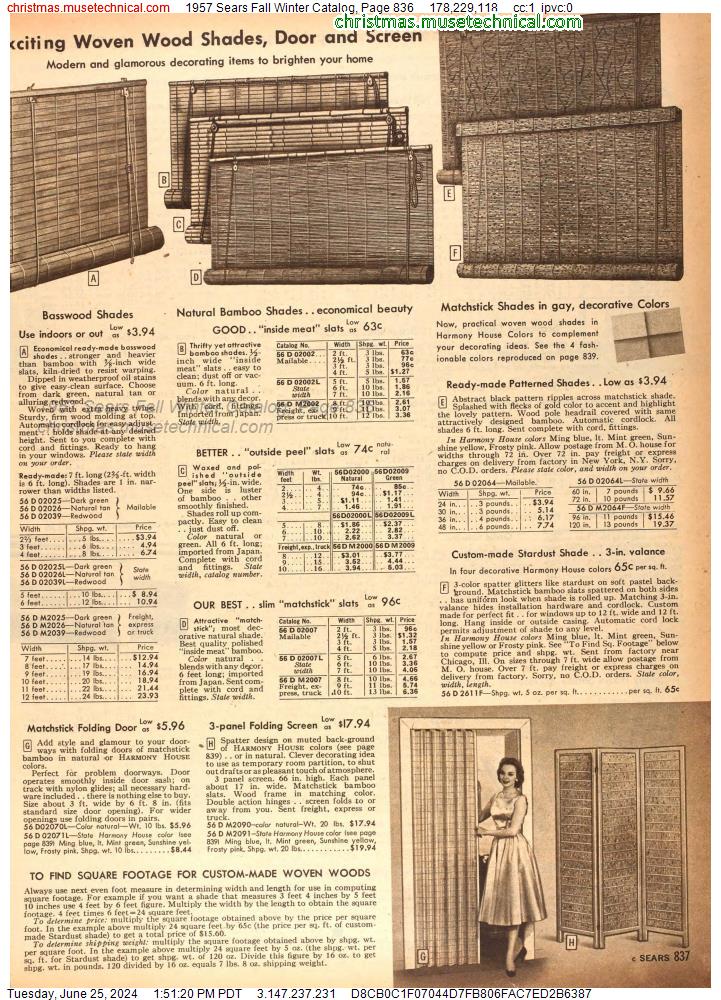 1957 Sears Fall Winter Catalog, Page 836