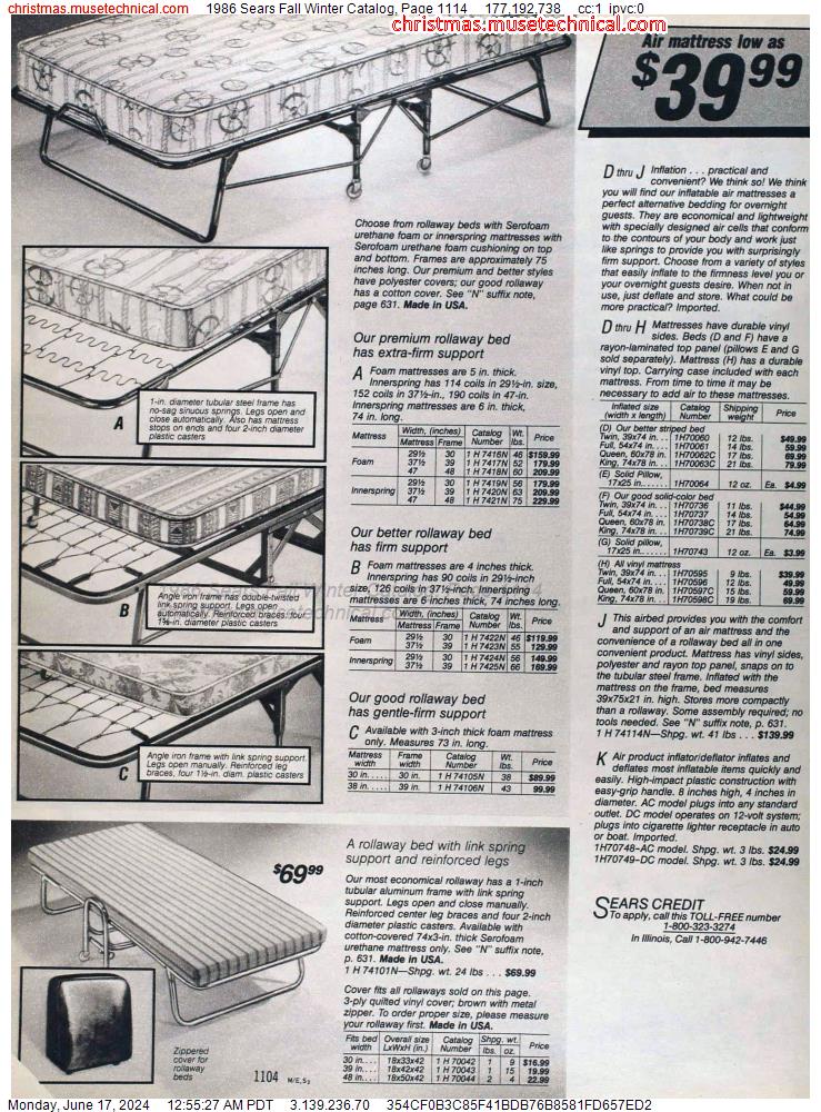 1986 Sears Fall Winter Catalog, Page 1114